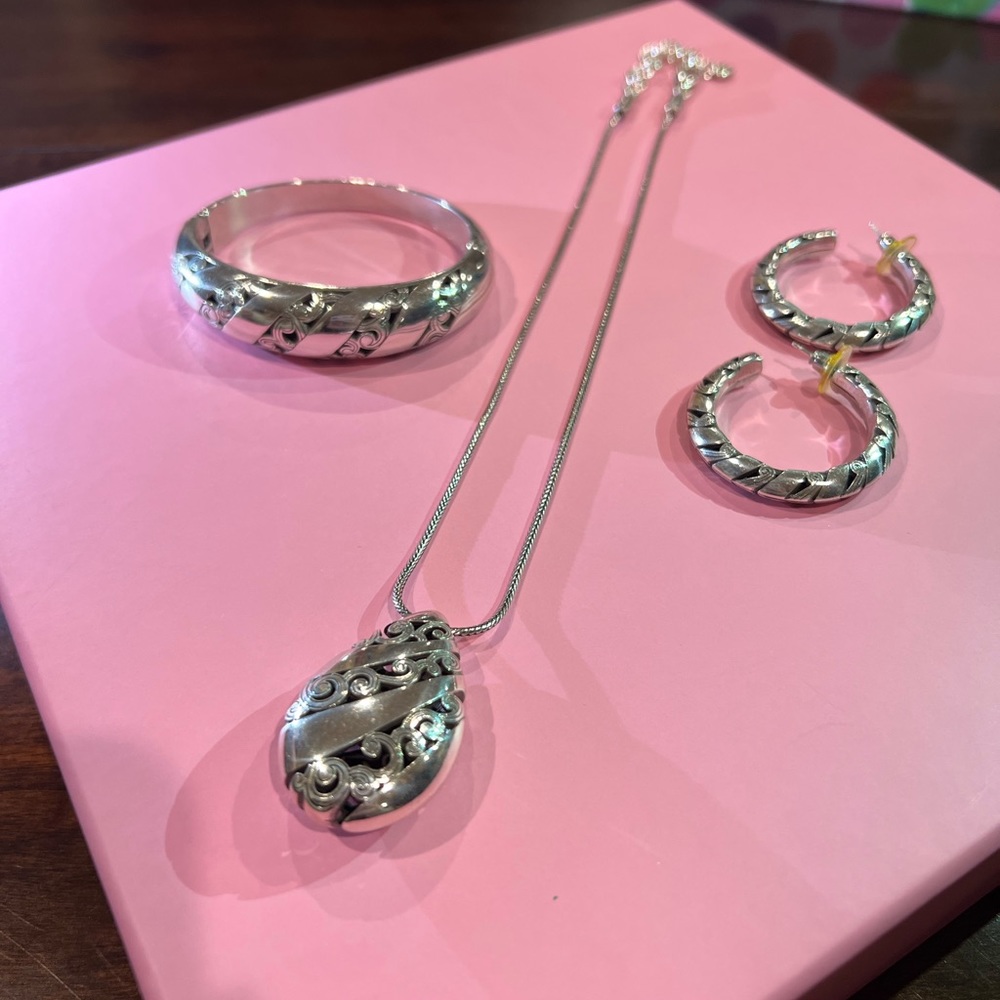 3 piece Brighton set ! Bangle bracelet, hoop earrings, and pendant necklace.